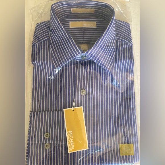 😎 Men's NWT Michael Kors size 15-1/2 32/33 medium long sleeve blue shirt - Picture 2 of 2